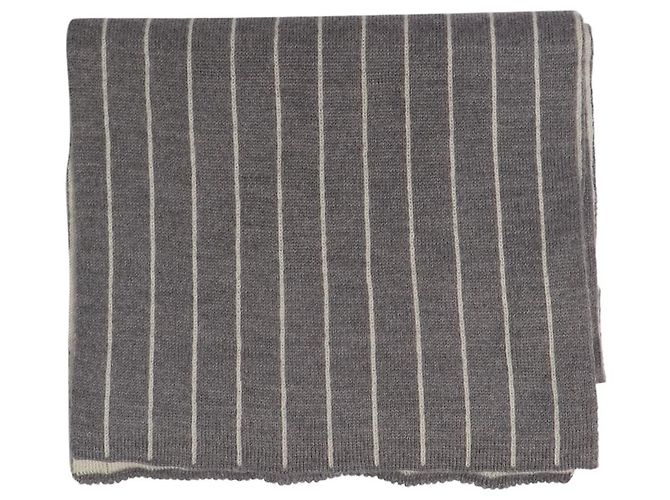 Lanvin Grau-weiße gestreifte Strickschal 