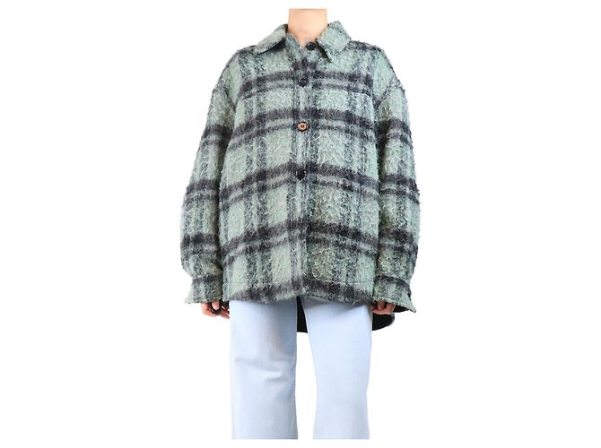 Acne Black and green brushed wool plaid overshirt - size S