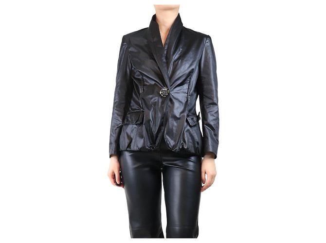 Lanvin Schwarzer beschichteter Blazer - Größe UK 12