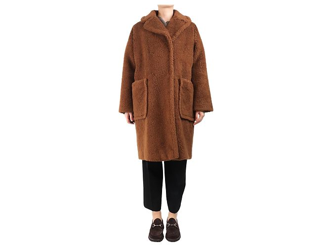 Weekend Max Mara Brauner Teddy-Mantel - Größe UK 14