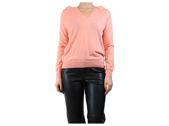 Eric Bompard Rosa Kaschmir V-Ausschnitt Pullover - Größe L Pink 