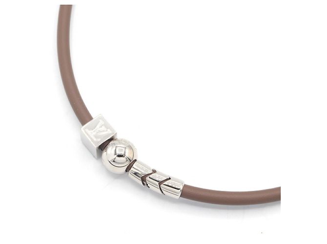 Colar de couro e metal prateado Greige da Louis Vuitton Marrom Prata