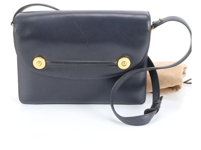 Piano Bolsa de Ombro 2 em 1 de Couro Hermès Azul marinho