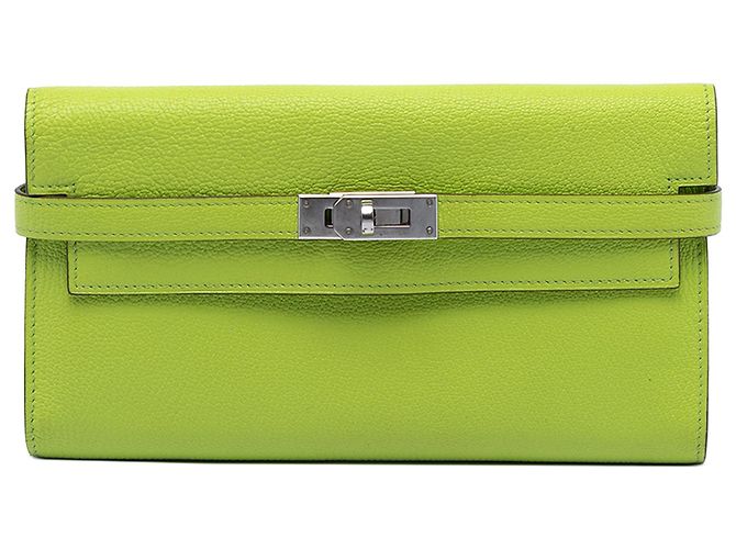 Cartera Larga Kelly en Cabra Mysore Verde Hermès Verde claro
