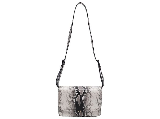 Bolsa de Ombro Moschino M-Logo em Couro de Bezerro Branco com Estampa de Python