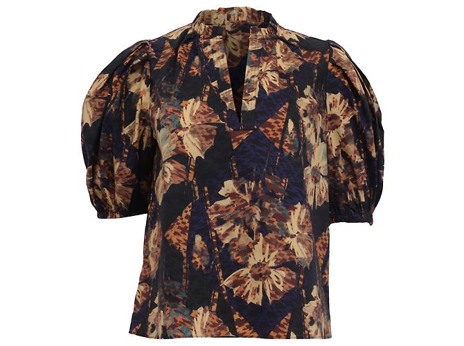 Blusa de decote em V em algodão estampado floral Ulla Johnson