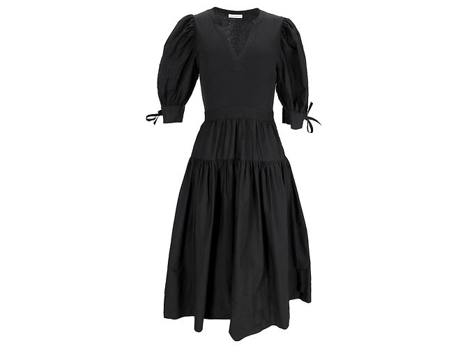 Midi-Kleid mit Puffärmeln Cintia aus schwarzer Baumwolle von Ulla Johnson