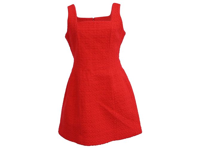 Vestido Mini Sem Mangas em Tweed Vermelho de Algodão Maje