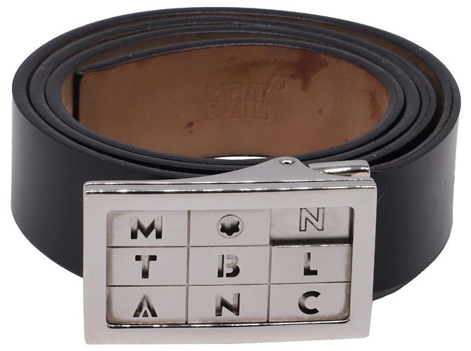 Montblanc Rectangular Logo Buckled Belt in Black Leather