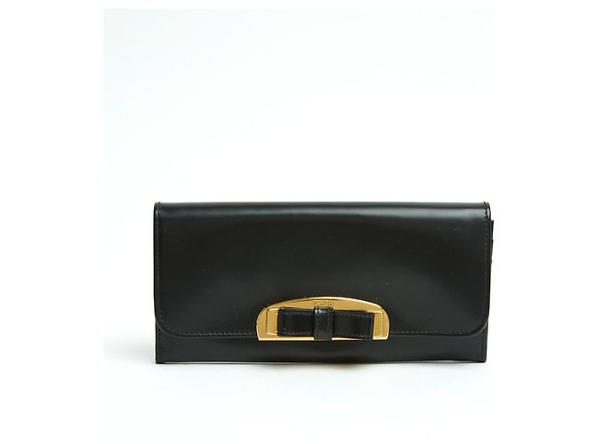 Prada Carteira Clutch de Couro Preto com Nó na Caixa