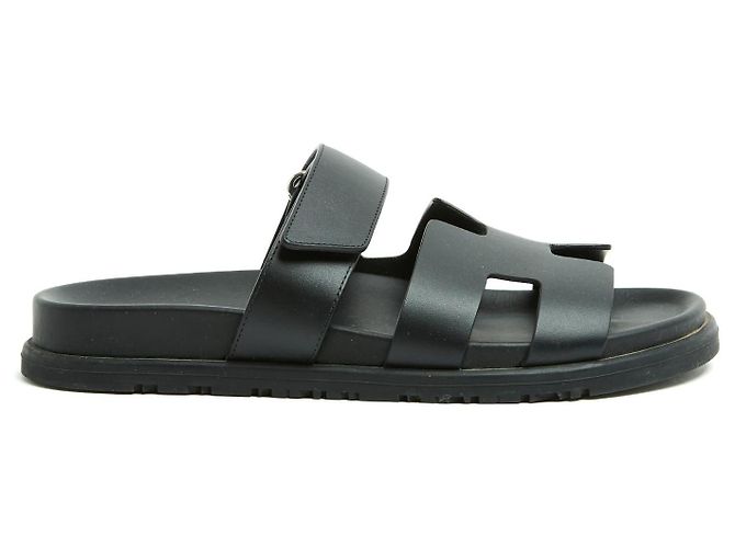 Hermès Chypre Schwarze Sandalen EU37 Schwarze Leder-Mules UK4 US6.5