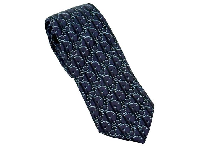 Cravatta Obliqua da Uomo Christian Dior Nero Blu navy Blu chiaro
