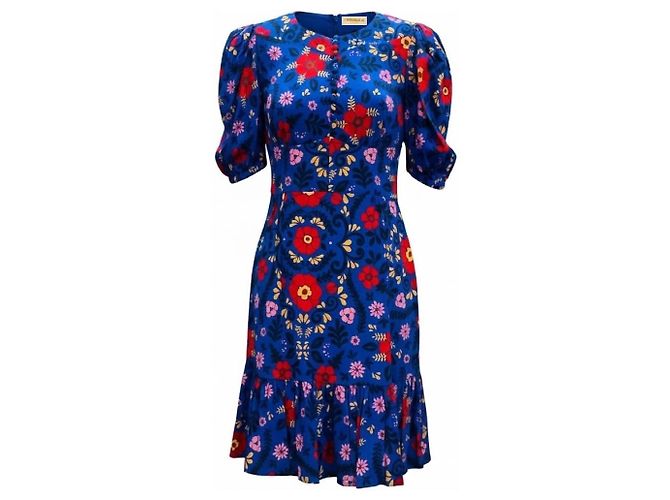 Autre Marque La DoubleJ Blau / Rote Blumen Coquette Kleid