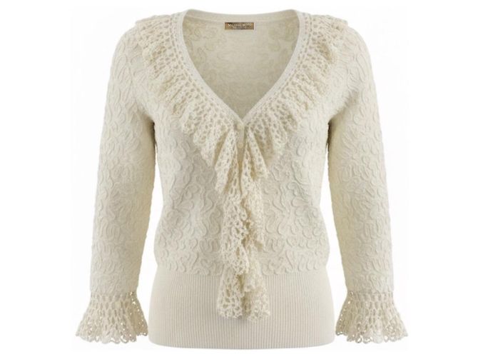 Top branco em viscose stretch Soutache da coleção Michael Kors com acabamento em crochê feito à mão Bege