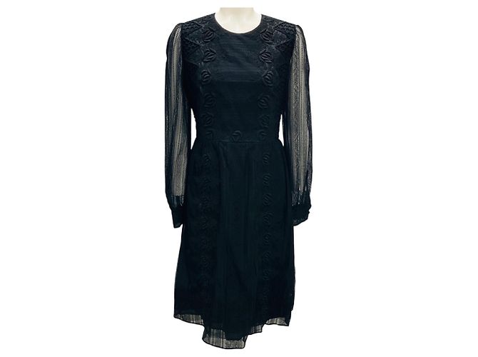 Valentino Garavani Schwarzes besticktes Spitzen-Cocktailkleid von Valentino