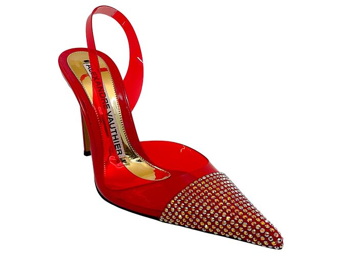 Alexandre Vauthier Red PVC Raquel Slingback Pumps with Crystal Embellishments
