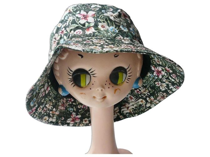MAISON MICHEL Sombrero Floral de Algodón TL NUEVO Multicolor