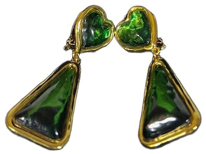 Autre Marque Orecchini placcati in oro e verdi Multicolore Verde
