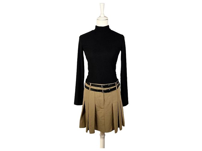 Mango Vestido de malha preto e saia cáqui Caqui