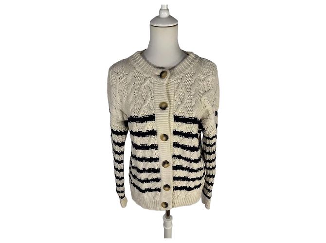 SéZane Sean creme und schwarze Strickjacke Weiß Marineblau