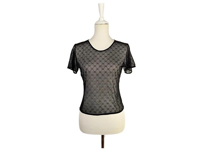 Autre Marque Top transparente bordado negro