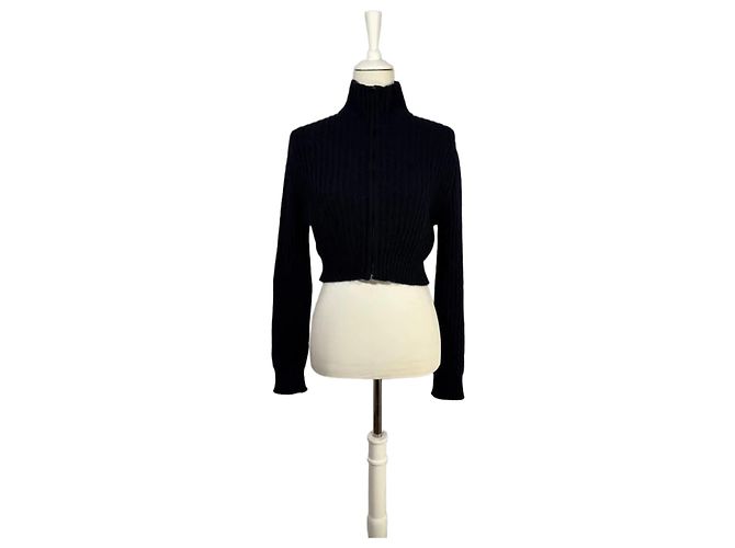 Longchamp Kurzer navyblauer Cardigan mit Reißverschlusskragen Marineblau