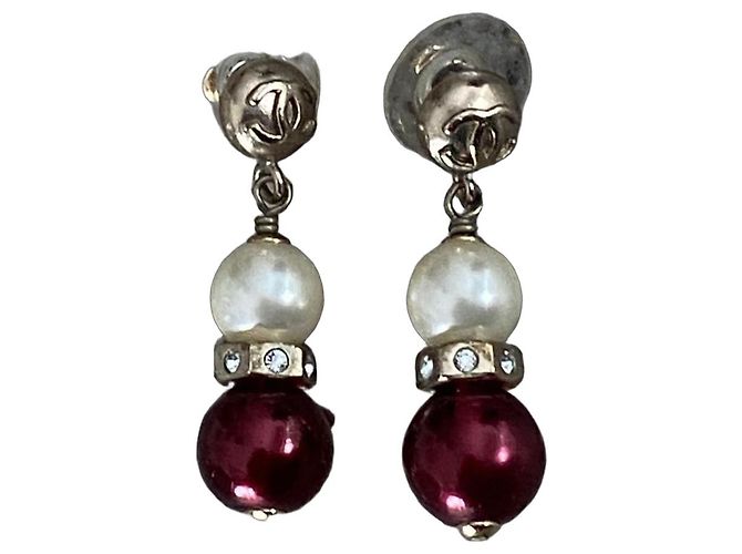 Brincos Chanel Pérolas Branco Bordeaux
