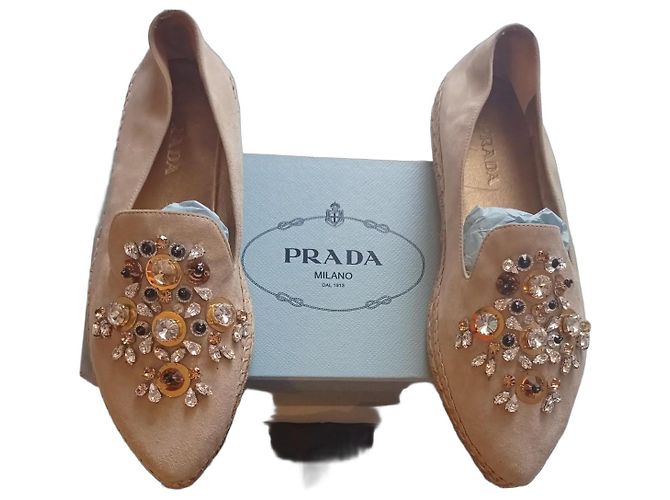 Prada Sapatilhas de Camurça e Couro Bege