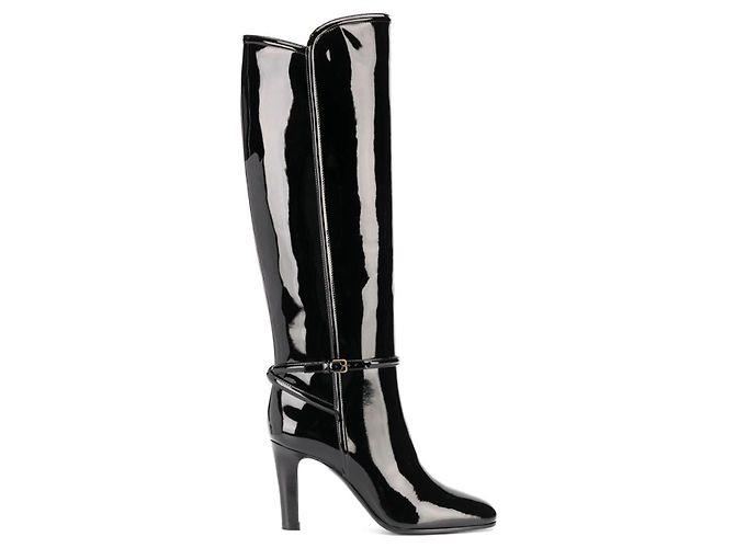 Botas de cuero charol negro Saint Laurent