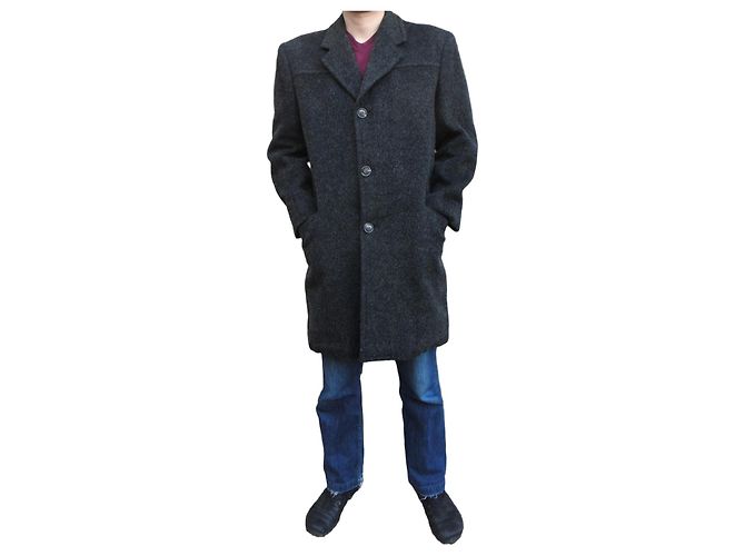 Autre Marque Grey Melange Wool Overcoat Men L Dark grey