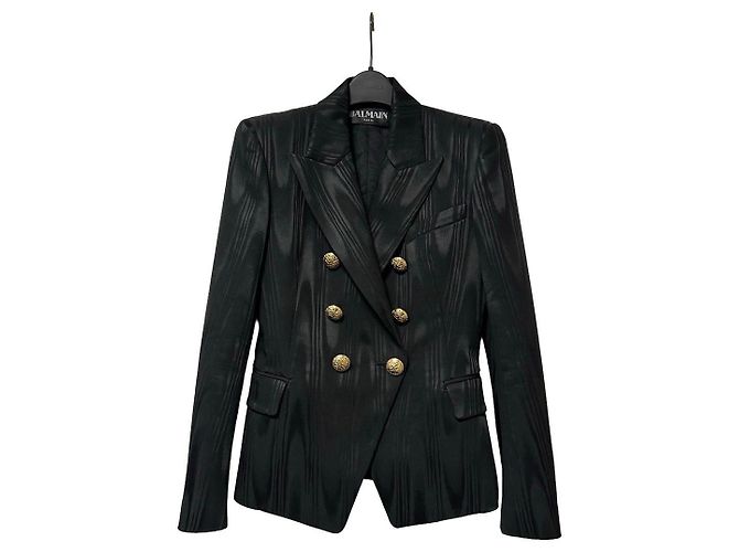 Balmain Black Moiré Double Breasted Blazer