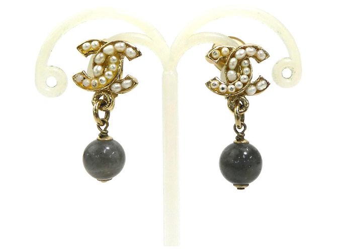 Orecchini a clip Chanel oro bianchi e marroni Marrone Bianco D'oro