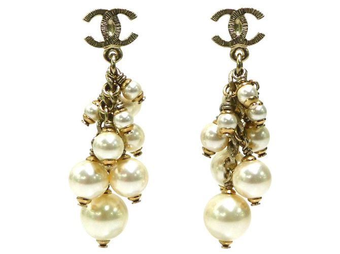Pendientes de Stud Coco Mark de Chanel Dorado Blanco roto