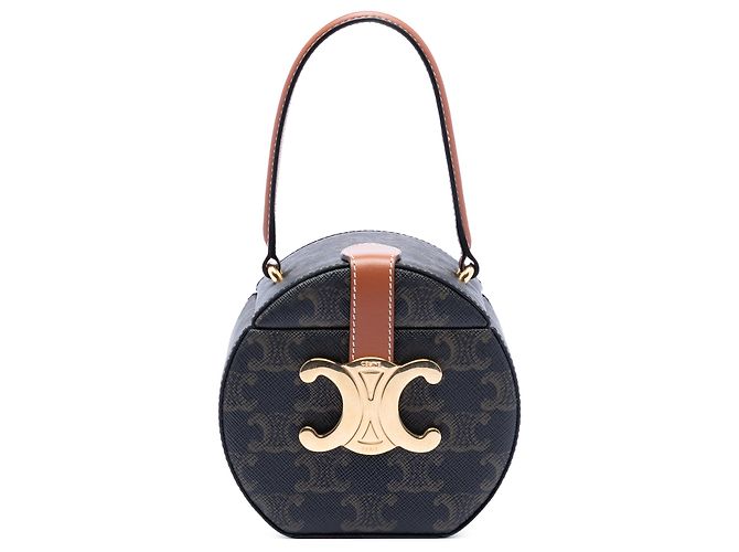Céline Sac à main rond en toile enduite Triomphe marron de Celine Marron foncé