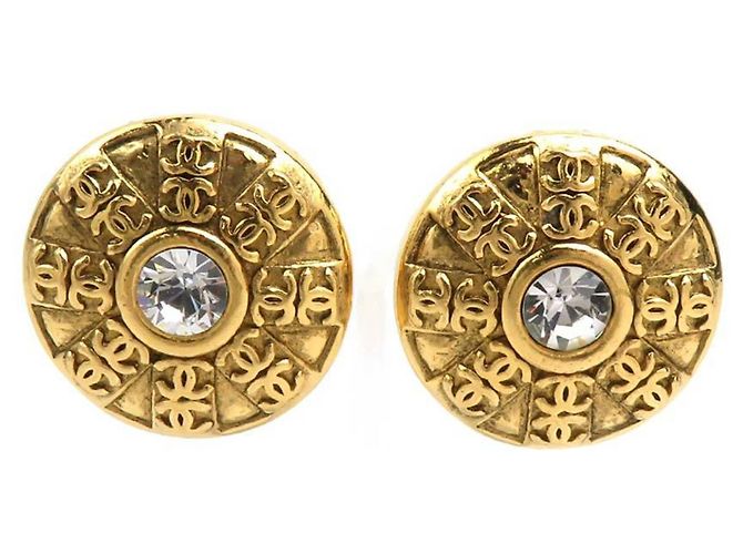 Chanel Coco Mark Metall/Strass Clip Ohrringe Silber Golden