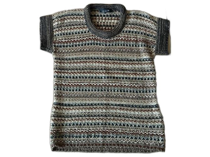 Isabel Marant Kurzarm-Oberteil mit Ethnomuster Braun Schwarz Beige Bordeaux 