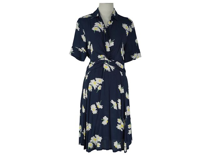 Navy Blaues Blumenkleid Ganni Marineblau