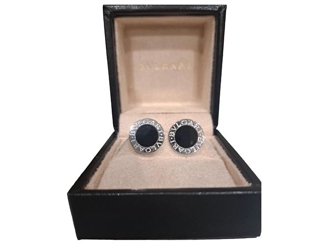 Gemelli Bulgari in argento e onice nero tondi