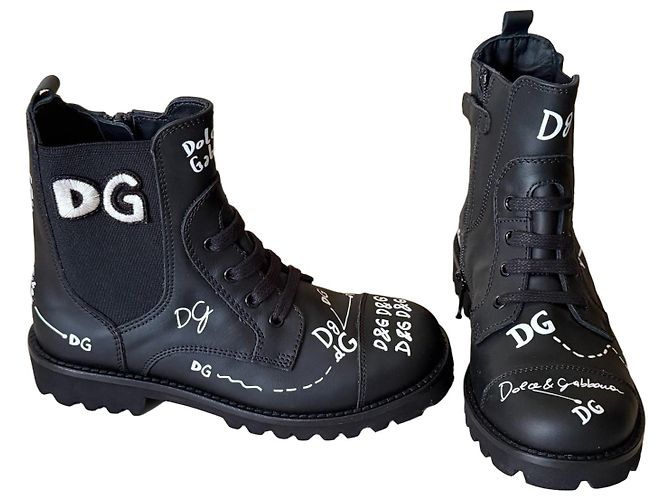 Dolce & Gabbana Lederstiefel schwarz Größe 30