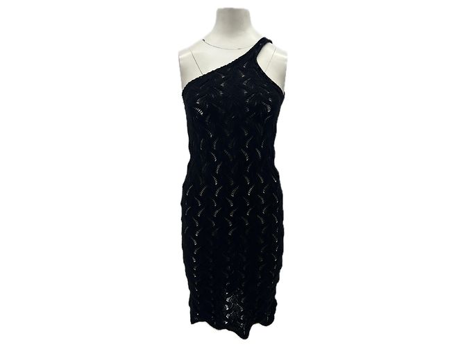 Autre Marque Kurzes asymmetrisches schwarzes Kleid