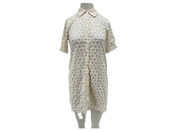 Rebecca Taylor Vestido branco de mangas curtas com seda