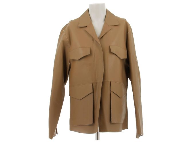 Giacca in pelle marrone Totême
