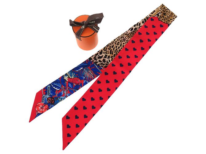 Lenço de seda Hermès Heart Twilly Jungle Love Vermelho Azul