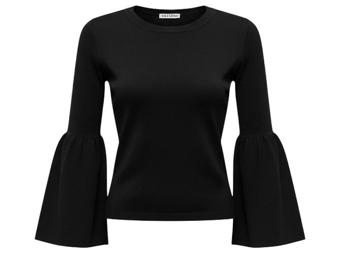 Valentino Garavani Schwarzer Strickpullover mit Glockenärmeln von Valentino