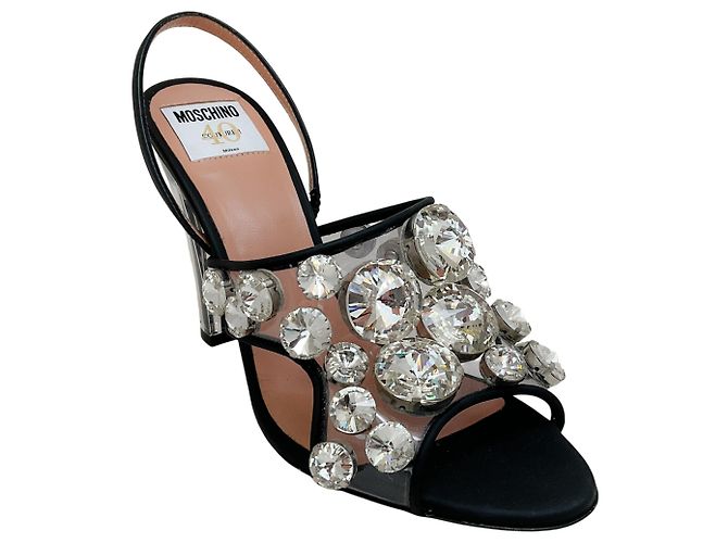 Moschino Maxi Crystal Slingback Sandals Black