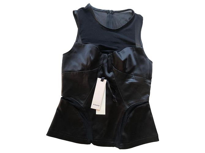 Pinko Ärmelloses Top aus Satin und schwarzem Netz Größe S oder 36