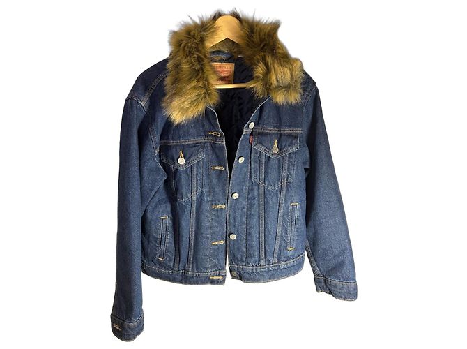 Levi's Jeansjacke mit Kunstfellkragen Braun Blau