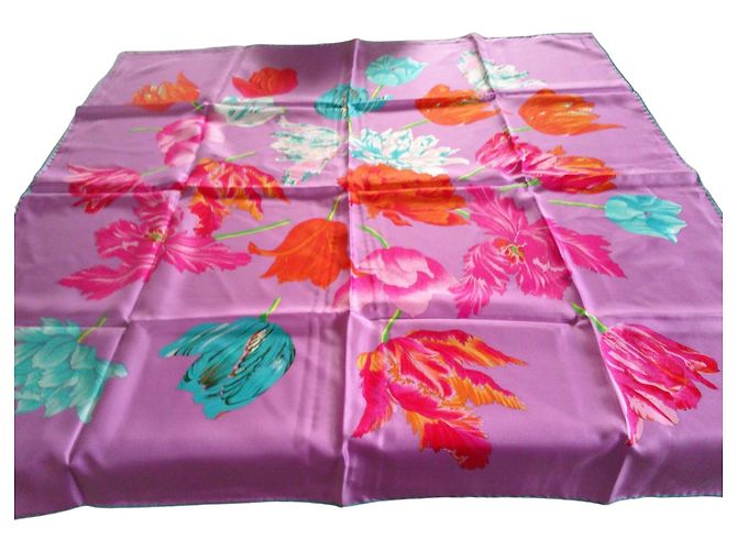 Autre Marque Sciarpa in seta GOKANGOBOTOUCH Tulipani Viola Rosa Arancio Multicolore