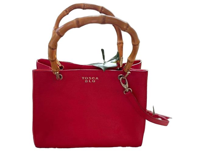 Borsa Tosca Blu in pelle rossa e bambù Rosso