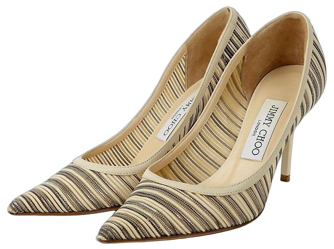 Jimmy Choo Size Striped Mesh Pumps Heel White